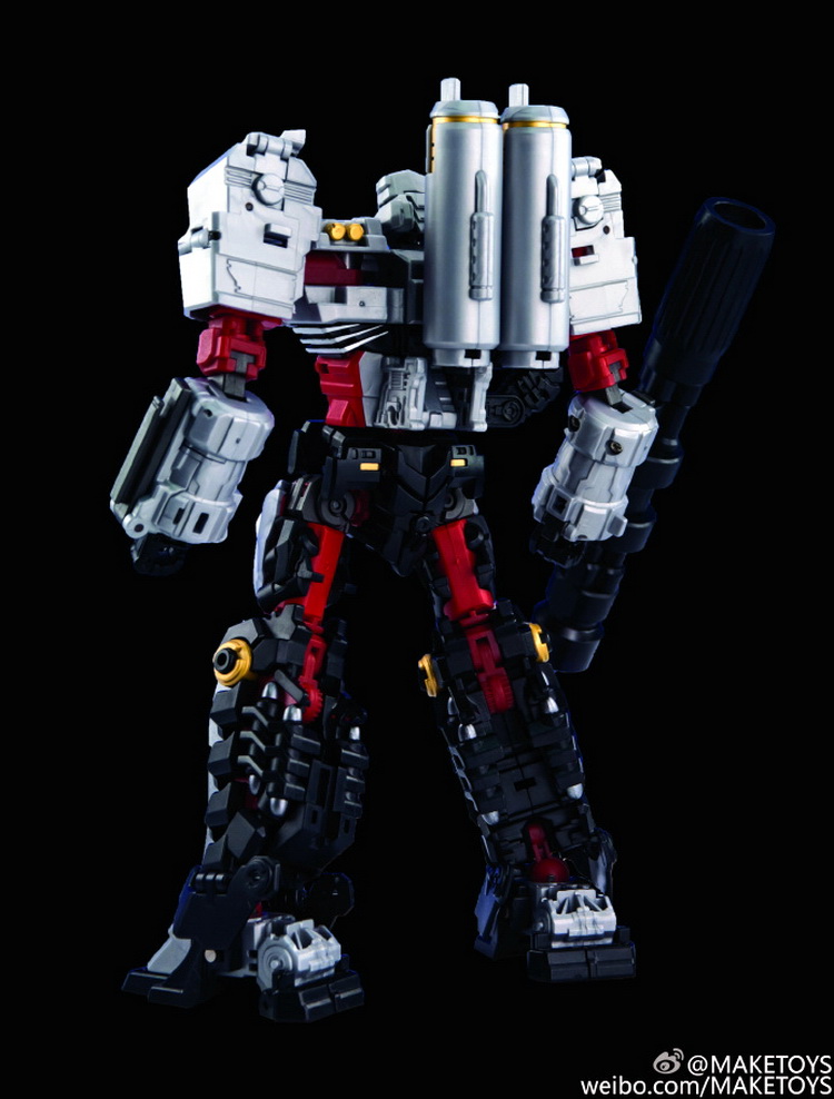 Robot with large cannon weapon in assault stance Robot with large cannon weapon in assault stance