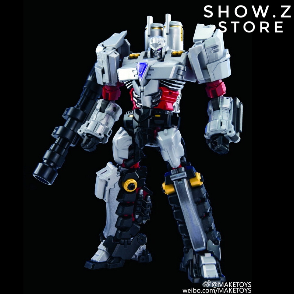 White red and black robot with dual handed weapons White red and black robot with dual handed weapons