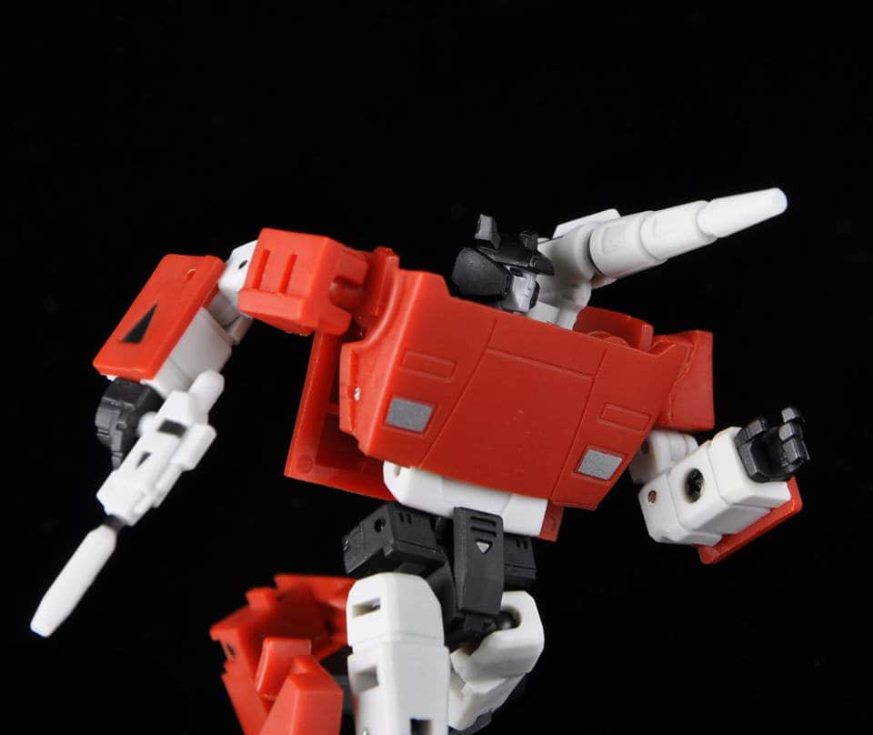 Robot in dynamic mid-battle position with deployed arsenal Robot in dynamic mid-battle position with deployed arsenal