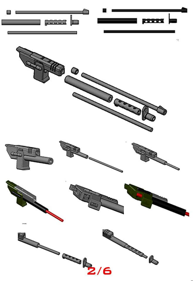 Detailed weapon assembly components in multiple configurations Detailed weapon assembly components in multiple configurations
