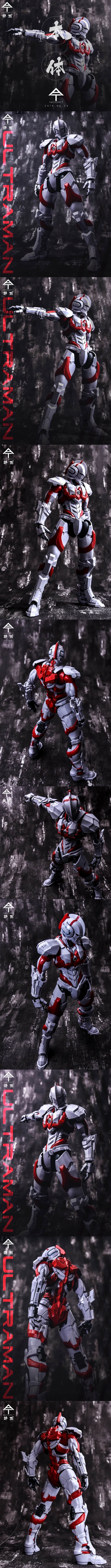 Vertical product detail shot showing Ultraman model kit construction Vertical product detail shot showing Ultraman model kit construction