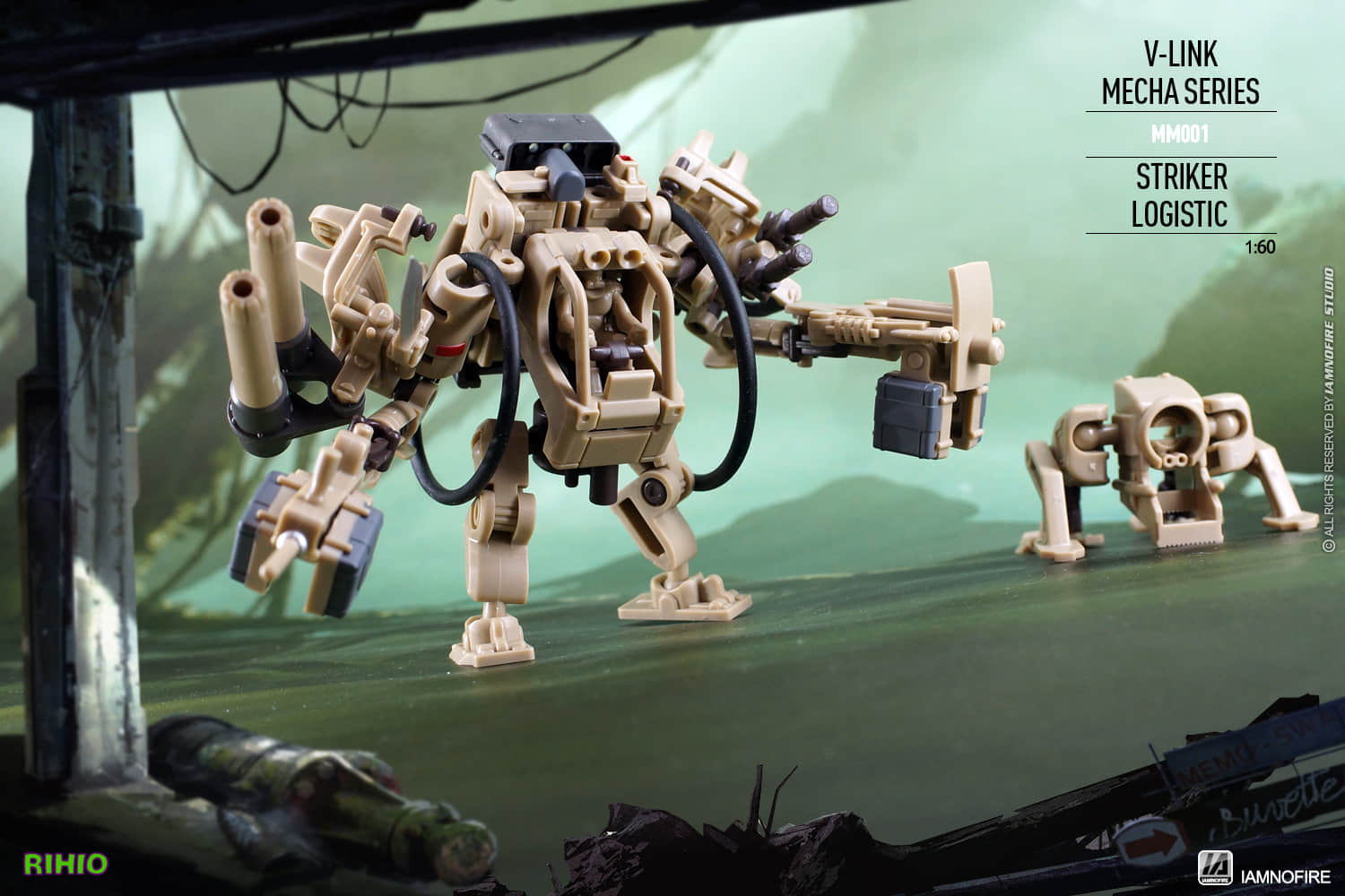 White and blue mecha striker in combat ready stance White and blue mecha striker in combat ready stance