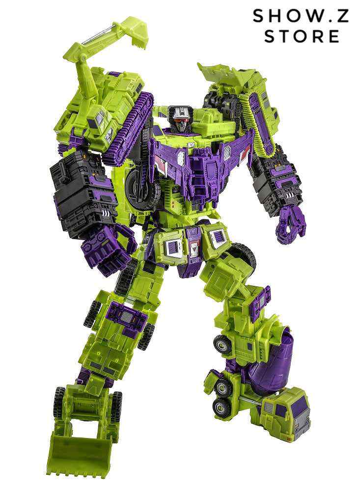Lime green oversized truck robot with purple weapon accessories Lime green oversized truck robot with purple weapon accessories