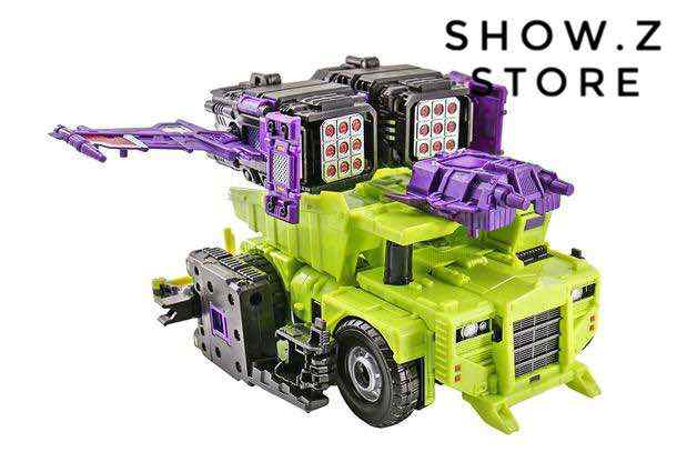 Complex purple and yellow vehicle truck mode with multiple attachments Complex purple and yellow vehicle truck mode with multiple attachments