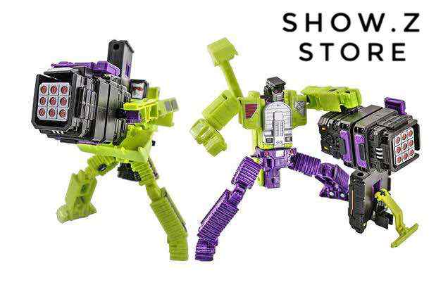 Lime yellow and purple individual transformer figure in standing pose Lime yellow and purple individual transformer figure in standing pose