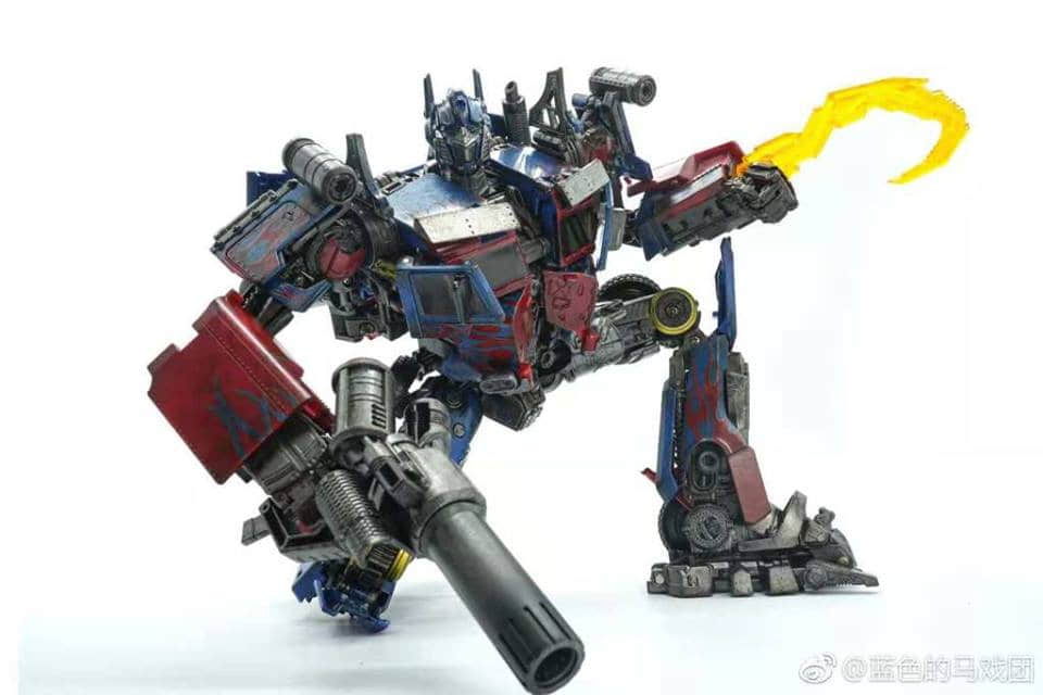 Robot in dynamic leaping pose with weapons Robot in dynamic leaping pose with weapons