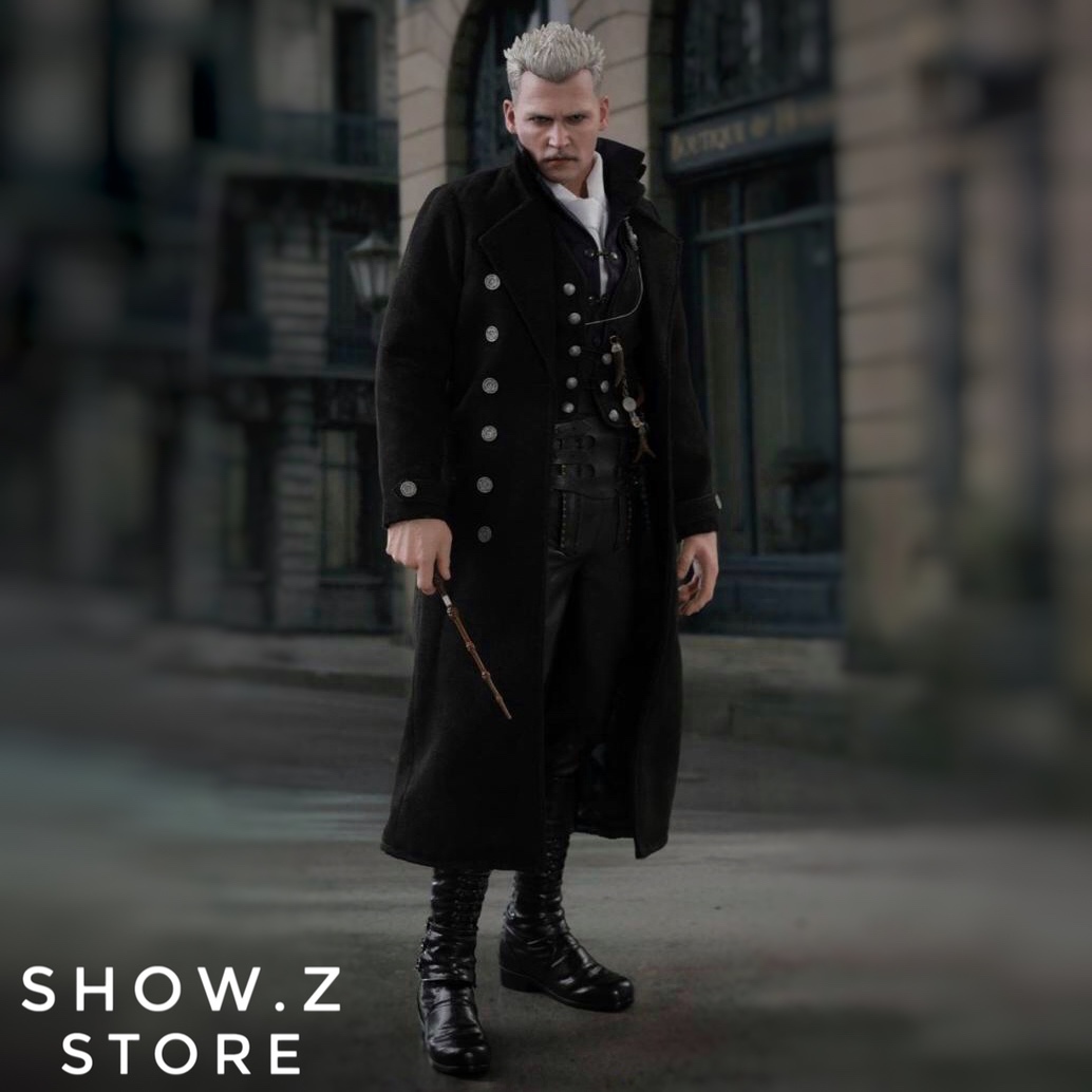 Gellert Grindelwald figure in black wizard robes with wand Gellert Grindelwald figure in black wizard robes with wand