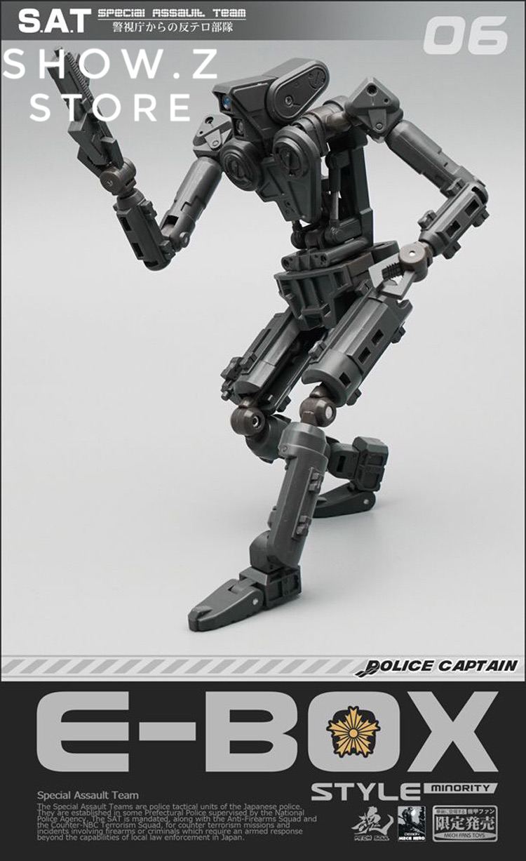 Police captain robot in combat stance with black armor Police captain robot in combat stance with black armor