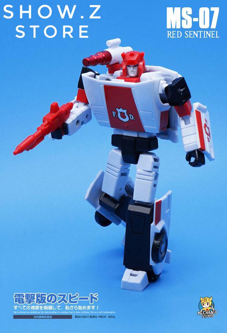 MechFansToys Red Sentinel Red Alert transformer in vehicle car form display MechFansToys Red Sentinel Red Alert transformer in vehicle car form display