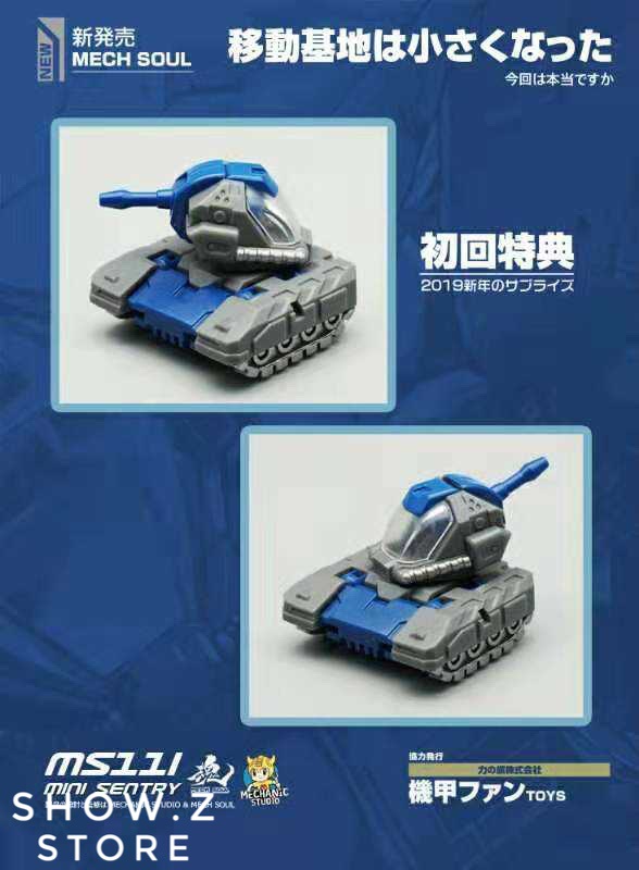 White and blue Sentry character robot standing upright pose White and blue Sentry character robot standing upright pose