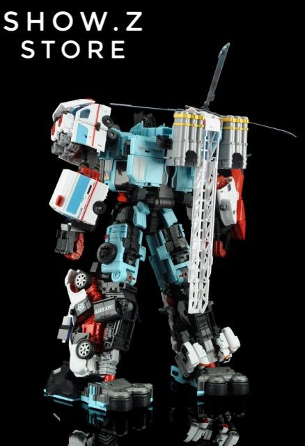 White and teal blue transformer helicopter robot robot mode White and teal blue transformer helicopter robot robot mode