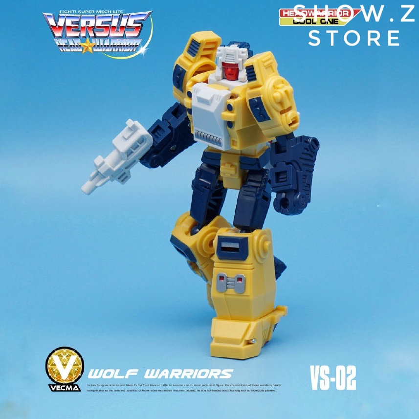 MechFansToys VS-02 Weirdwolf warrior figure in yellow black robot battle pose MechFansToys VS-02 Weirdwolf warrior figure in yellow black robot battle pose