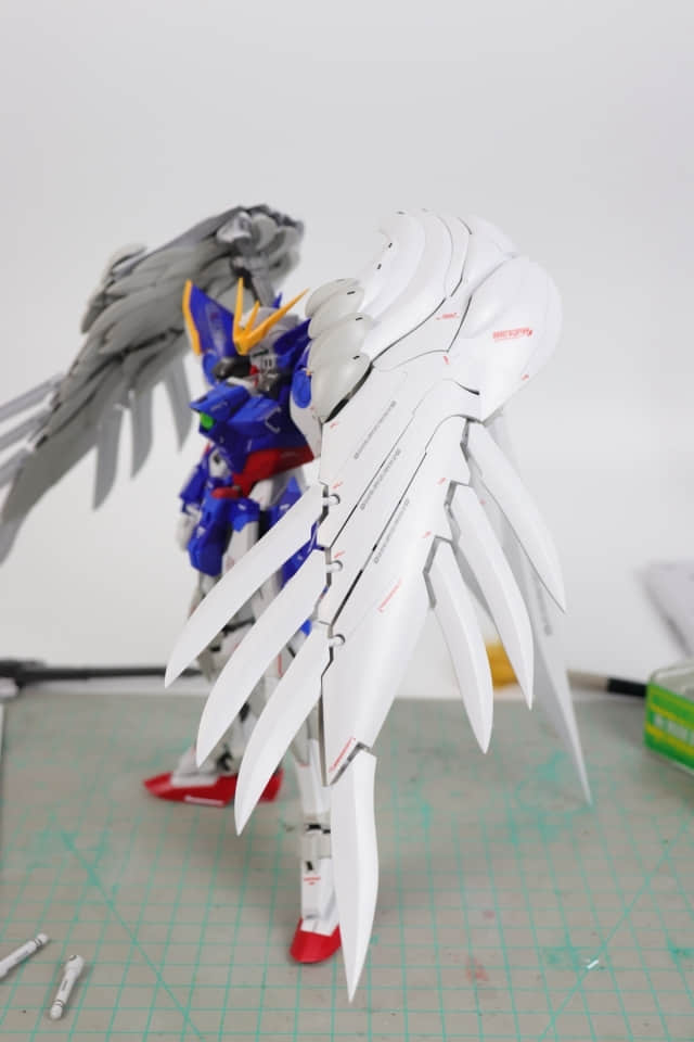 Blue white red Gundam Wing Zero combat ready stance Blue white red Gundam Wing Zero combat ready stance