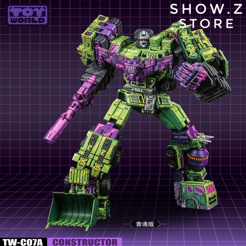 Constructor lime green purple combiner robot full robot mode standing pose Constructor lime green purple combiner robot full robot mode standing pose