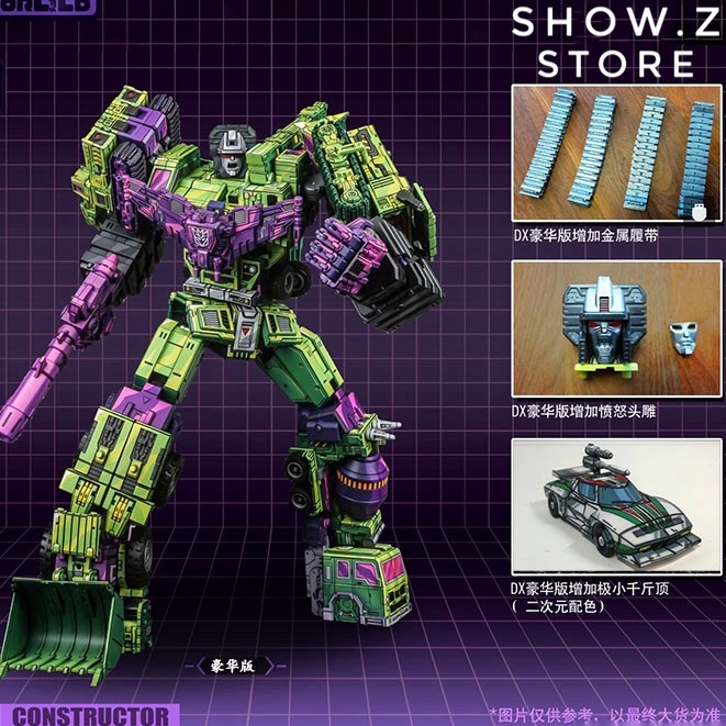 Constructor robot with detailed weapon accessories and component parts shown Constructor robot with detailed weapon accessories and component parts shown