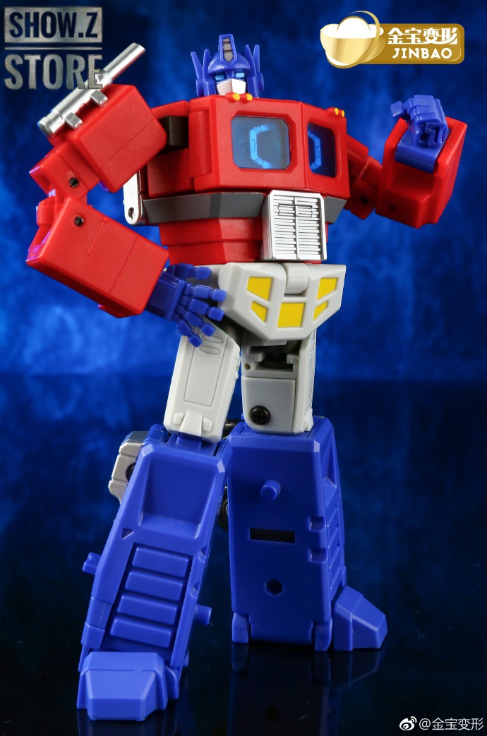 Jinbao oversized Optimus Prime red blue robot on dark background Jinbao oversized Optimus Prime red blue robot on dark background