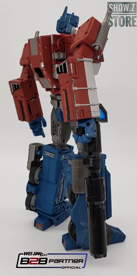 Red and blue armed Optimus Prime robot full vertical stance Red and blue armed Optimus Prime robot full vertical stance
