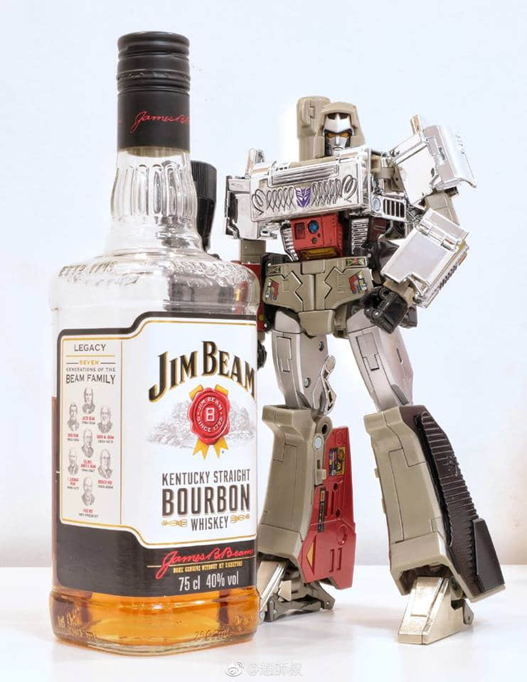Megatron with bottle and robot figure product display Megatron with bottle and robot figure product display