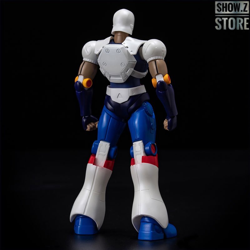 Back view of white and red warrior robot figure Back view of white and red warrior robot figure