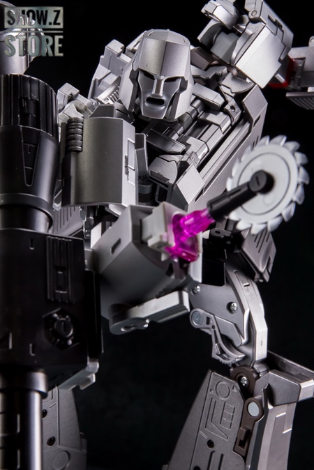 White grey robot with pink purple energy effect displayed White grey robot with pink purple energy effect displayed