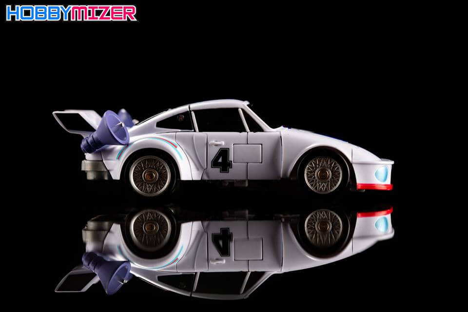 Sports car robot collectible with racing stripe detail Sports car robot collectible with racing stripe detail