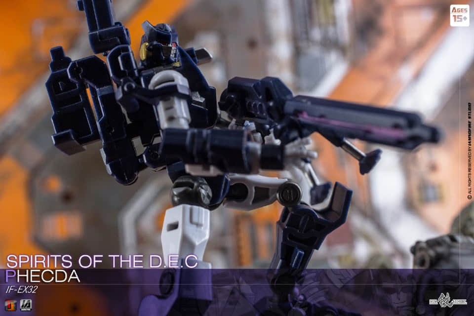 Phecda robot wielding dark rifle weapon in action pose Phecda robot wielding dark rifle weapon in action pose