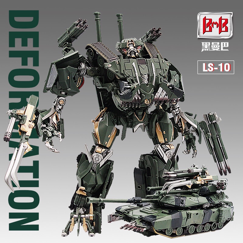 Dark green military robot with dual shoulder antennas in robot mode Dark green military robot with dual shoulder antennas in robot mode