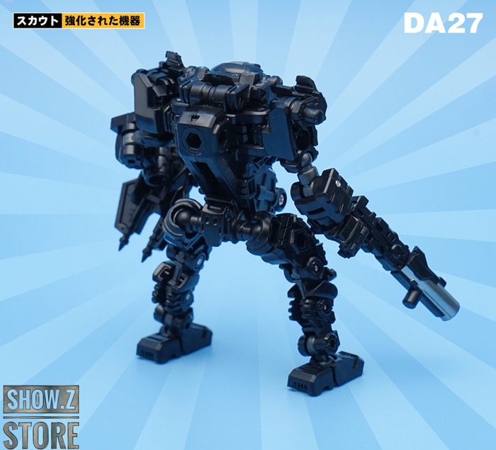 Dark blue robot with red accents displaying powered systems Dark blue robot with red accents displaying powered systems