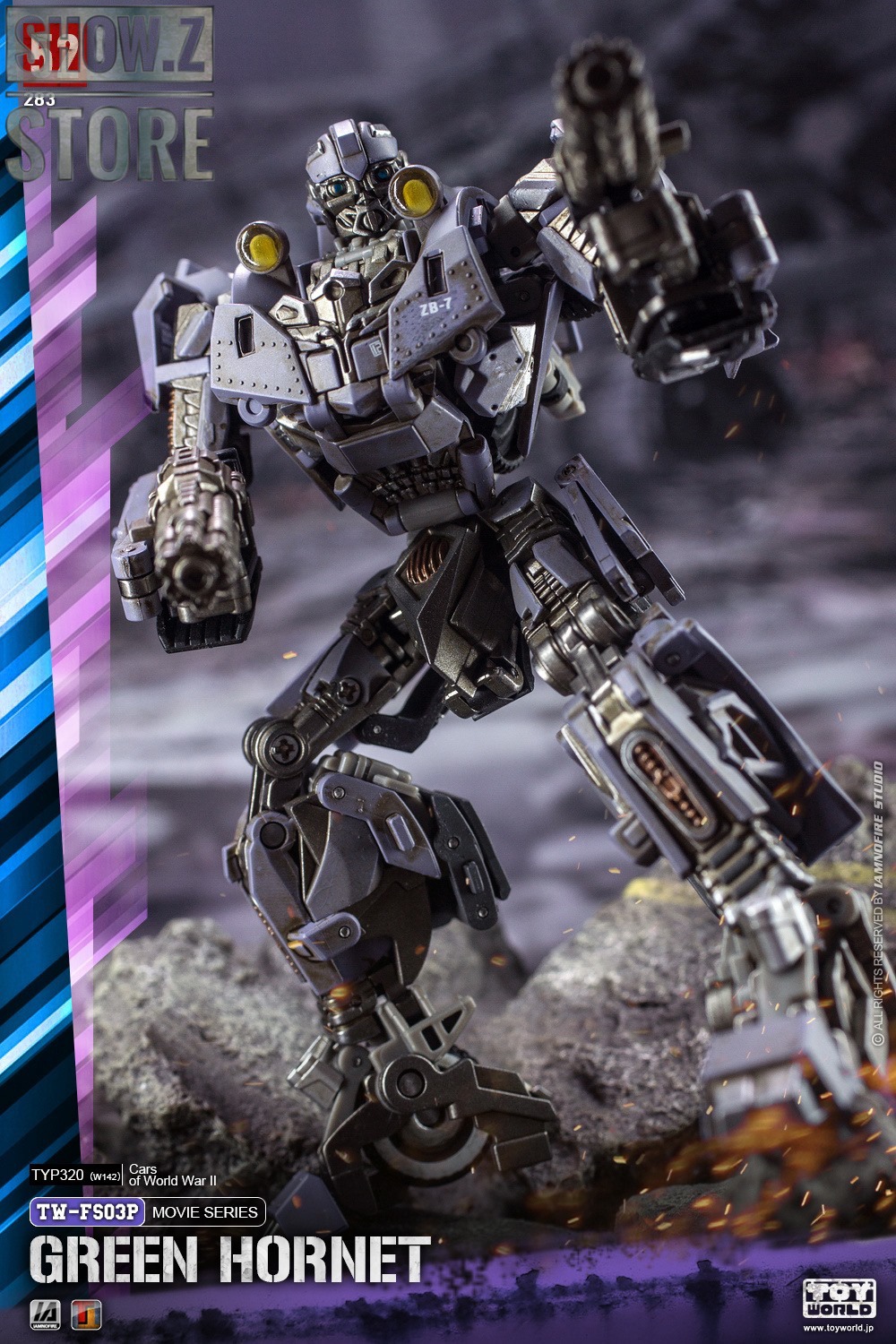 Bumblebee Purple version robot side view with weapons extended Bumblebee Purple version robot side view with weapons extended