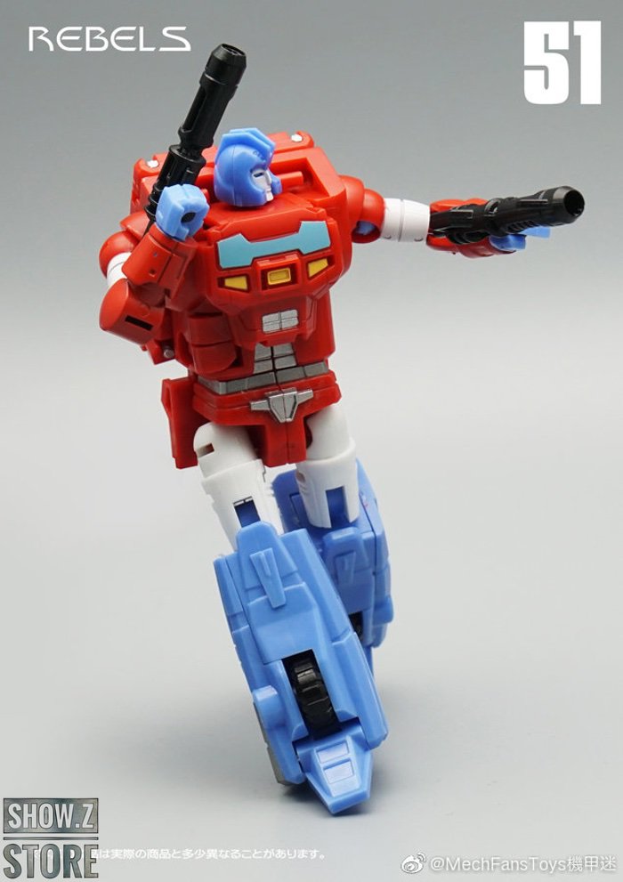 Warrior robot with red chest blue limbs and yellow weapon attachments Warrior robot with red chest blue limbs and yellow weapon attachments