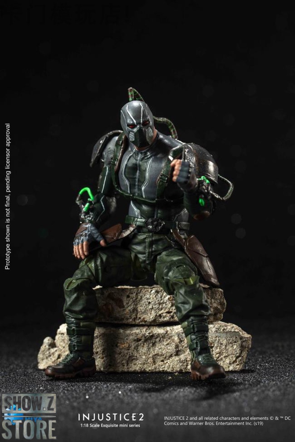 Bane action figure standing on rocky base in combat stance Bane action figure standing on rocky base in combat stance