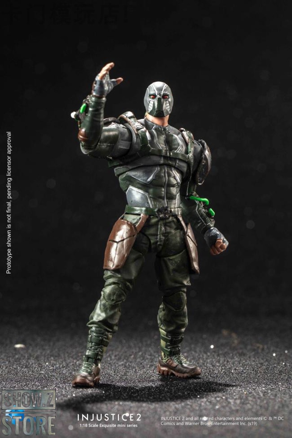 Bane character in tactical armor suit with green energy gauntlets Bane character in tactical armor suit with green energy gauntlets