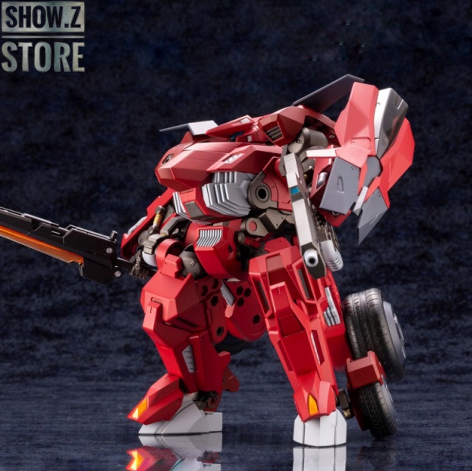 Red mecha suit with cannon arm and articulated joints standing Red mecha suit with cannon arm and articulated joints standing