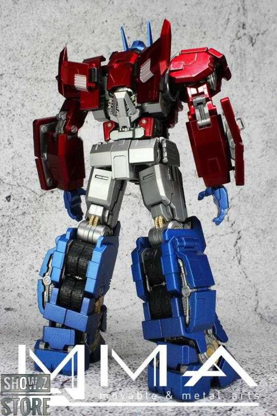 Blue legged robot with red torso and white accents displayed Blue legged robot with red torso and white accents displayed