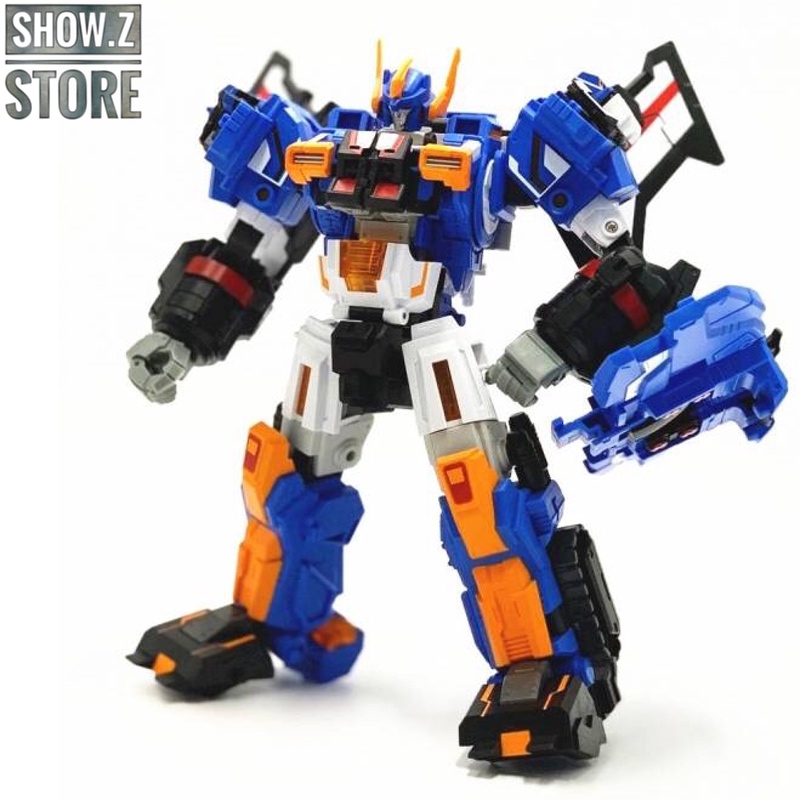 Blue orange white Dai-Z robot with transformation features displayed Blue orange white Dai-Z robot with transformation features displayed