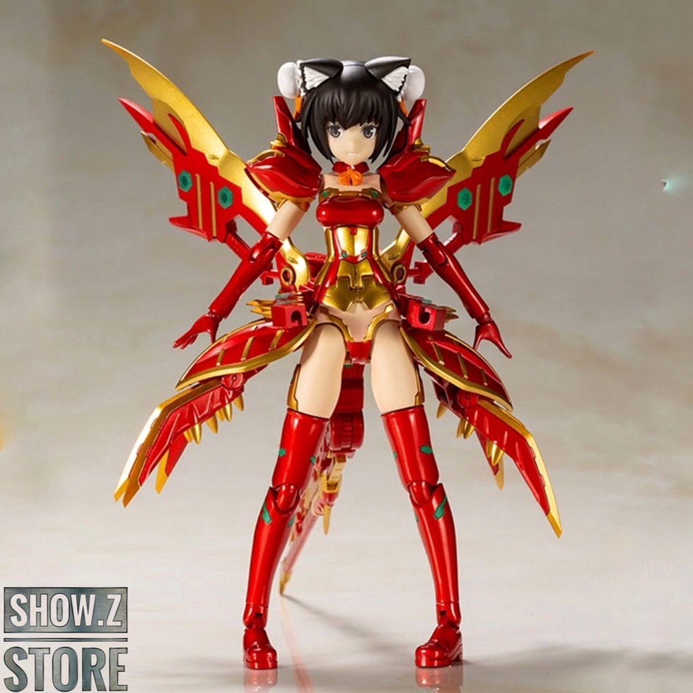 Kotobukiya Frame Arms Girl Laetitia in red armor with gold accents standing Kotobukiya Frame Arms Girl Laetitia in red armor with gold accents standing