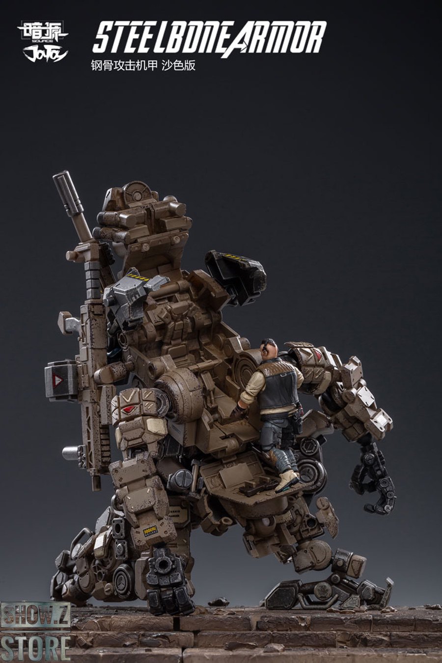 Steel Bone desert color powered armor showing detailed mechanical joint construction Steel Bone desert color powered armor showing detailed mechanical joint construction