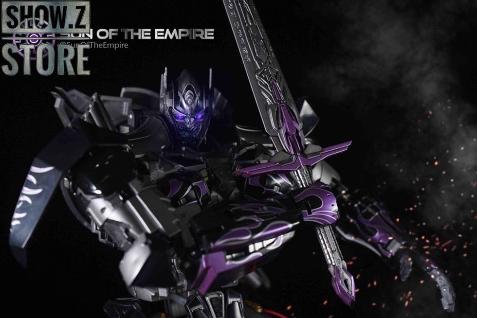 Purple and black transforming robot in standing position Purple and black transforming robot in standing position