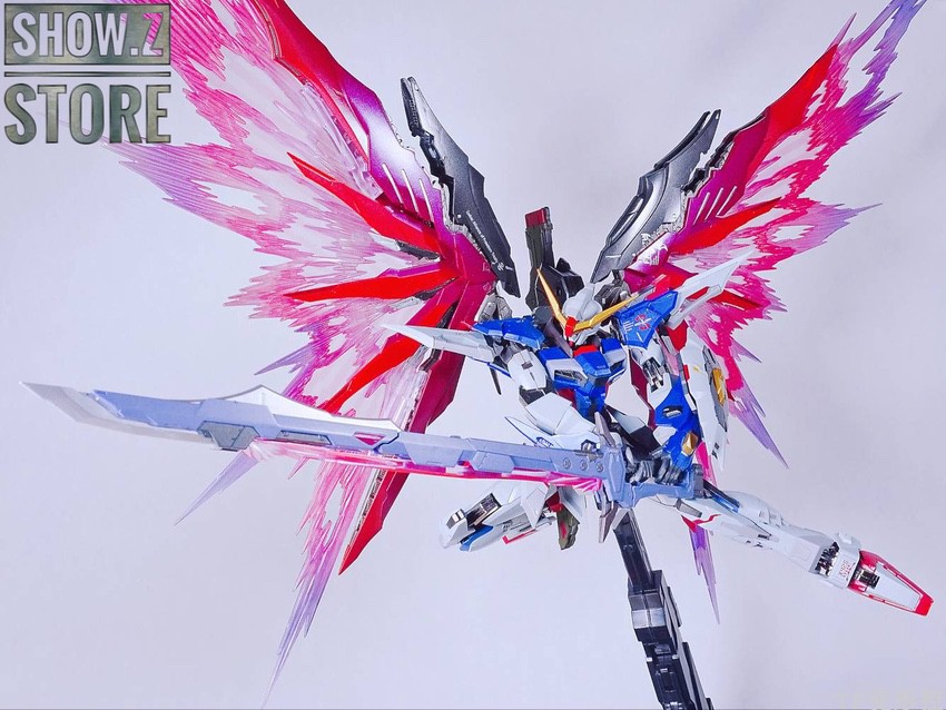Blue and white articulated Destiny Gundam in standing position Blue and white articulated Destiny Gundam in standing position