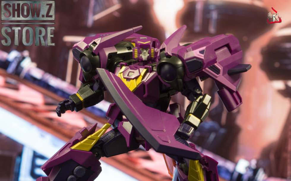 Purple robot in dynamic attack pose with spread wings Purple robot in dynamic attack pose with spread wings