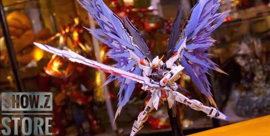 Blue white red Destiny Gundam with extended wing binders Blue white red Destiny Gundam with extended wing binders