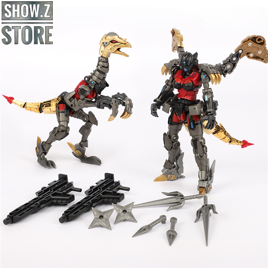 Echara transformation robot displaying both dinosaur and humanoid combat forms Echara transformation robot displaying both dinosaur and humanoid combat forms