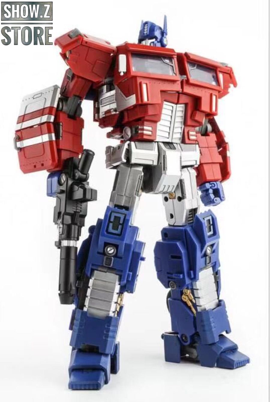 Red and blue Optimus Prime with white paint applications Red and blue Optimus Prime with white paint applications