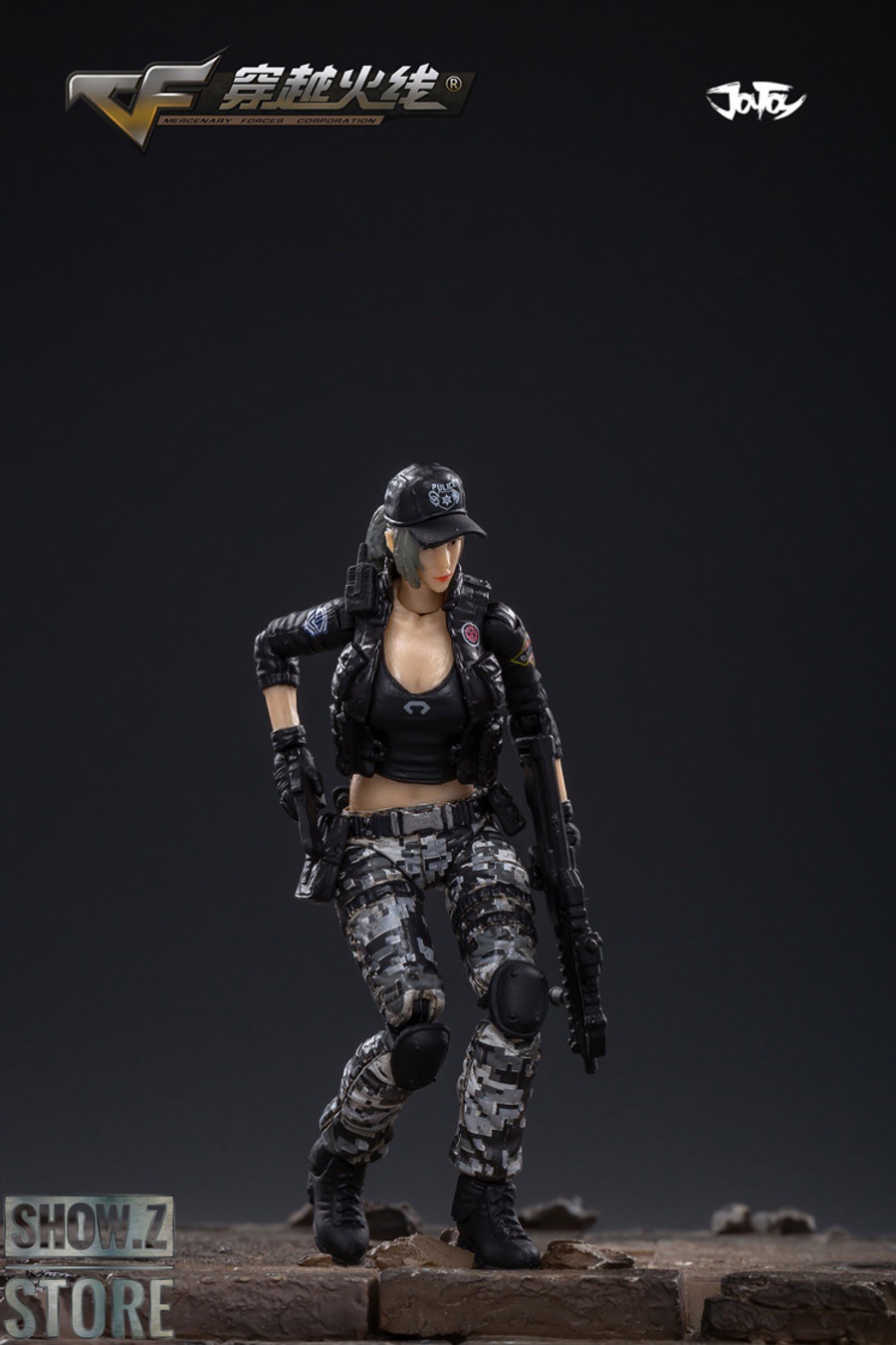 Kneeling warrior stance with extended weapon systems equipped Kneeling warrior stance with extended weapon systems equipped