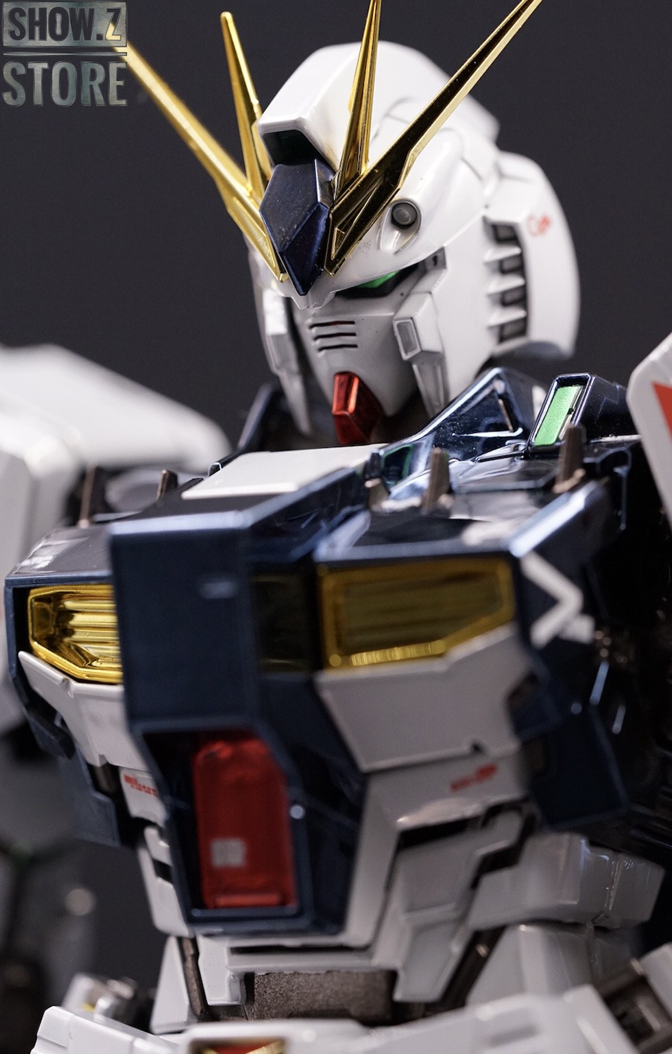 Full body white Nu Gundam Ver.Ka with deployed beam rifle and shield Full body white Nu Gundam Ver.Ka with deployed beam rifle and shield