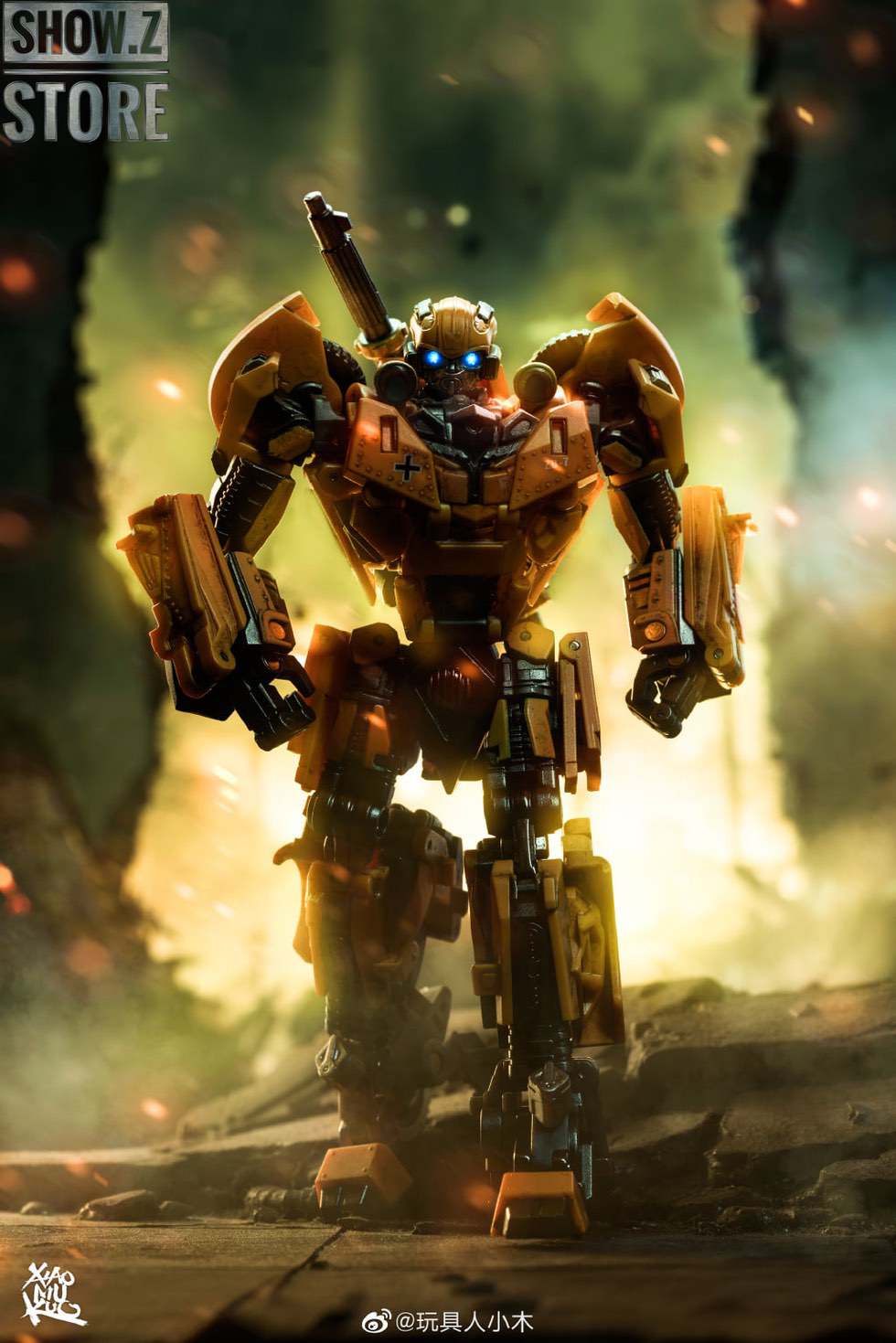 Yellow Bumblebee colored robot showing classic transformer design Yellow Bumblebee colored robot showing classic transformer design