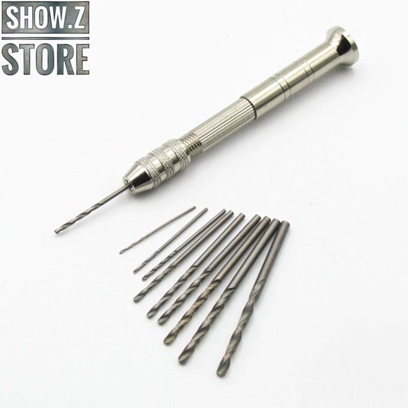 Manual aluminum hand drill with textured metal grip and rotating chuck Manual aluminum hand drill with textured metal grip and rotating chuck