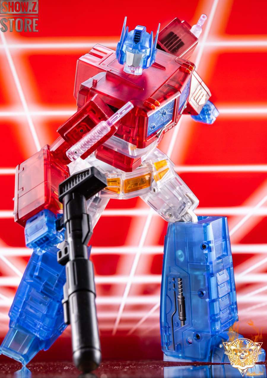Clear acrylic Optimus Prime with red blue color scheme Clear acrylic Optimus Prime with red blue color scheme