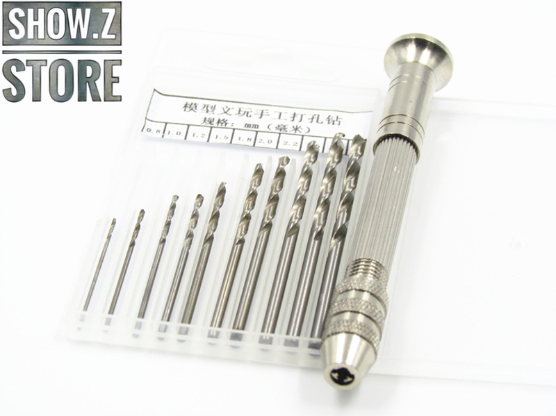 Manual drill press tool with size reference chart and drill bit collection Manual drill press tool with size reference chart and drill bit collection