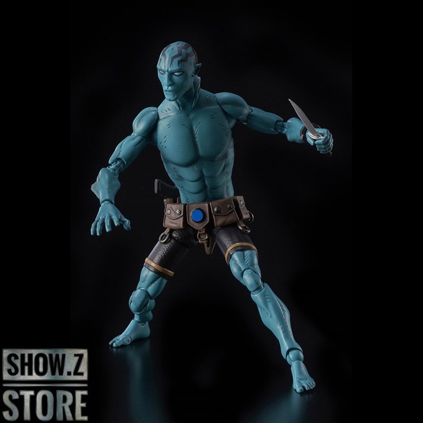Blue alien character Abe Sapien in combat stance with weapon Blue alien character Abe Sapien in combat stance with weapon